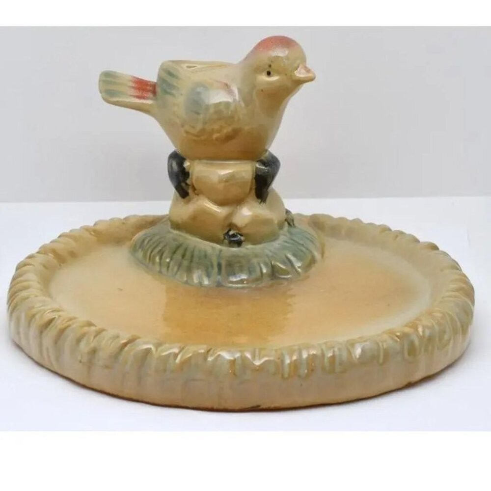 Ceramic Pin Dish with Bird, Small Storage Dish / Plate